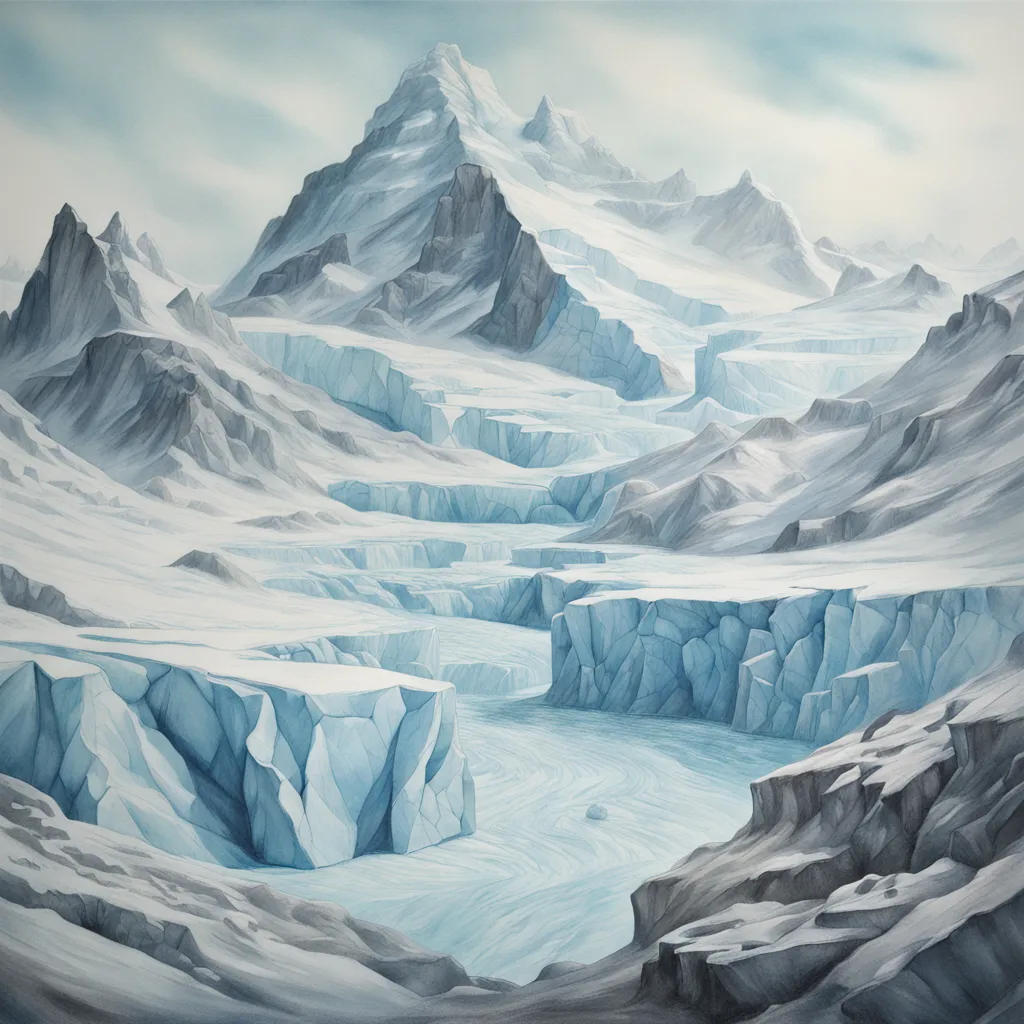 Un paesaggio montano di ghiacciai inquinati da contaminanti ambientali