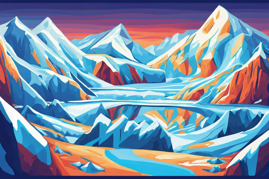Un panorama di ghiacciai di dimensioni differenti ad indicare delle diverse tempistiche di formazione.
