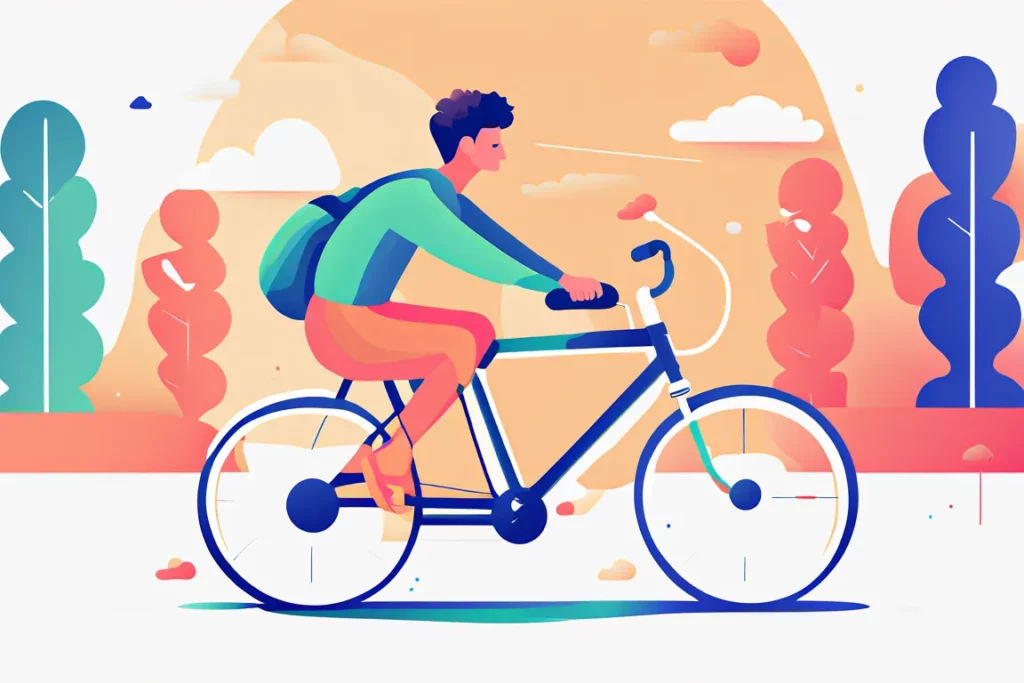Un ragazzo in bicicletta che, seguendo consigli su come viaggiare sostenibile, gira in città in bici.