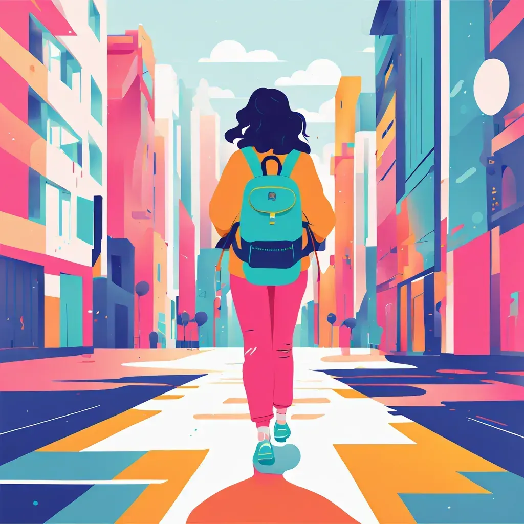 Una ragazza che, per viaggiare sostenibile, gira la città a piedi.