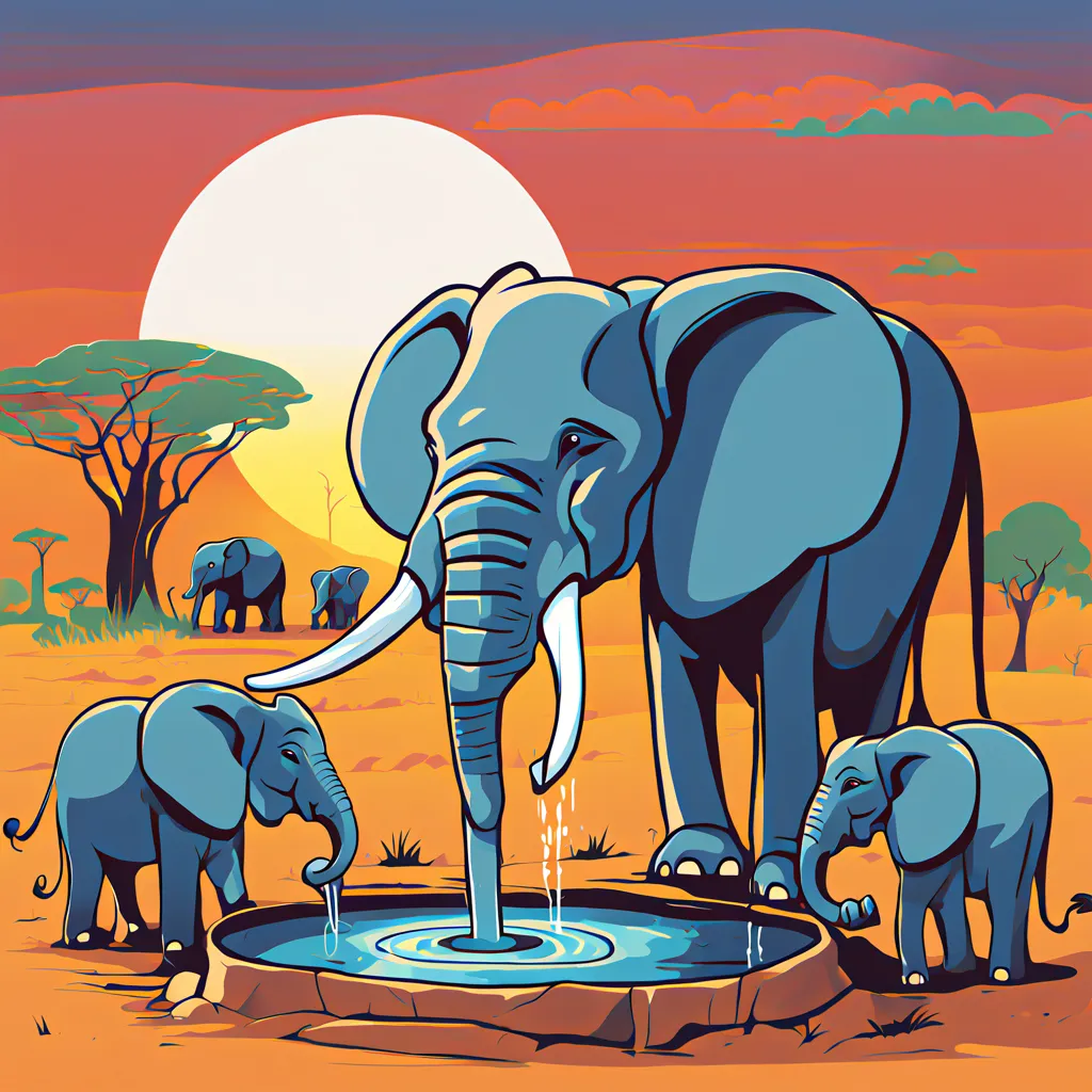 Elefanti che bevono in un pozzo in Zimbabwe.