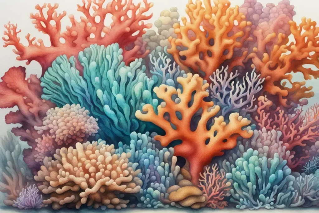 Un insieme di coralli colorati.