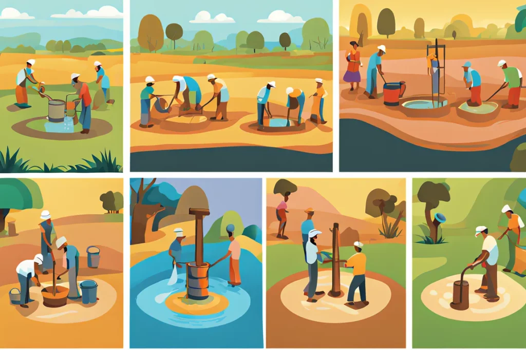 Diversi gruppi di locali che lavorano per costruire dei pozzi nuovi per aumentare la risorsa idrica nello Zimbabwe.