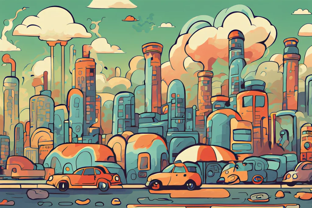 Una città piena di discariche, industrie e automobili che causano il rilascio in atmosfera di contaminanti.